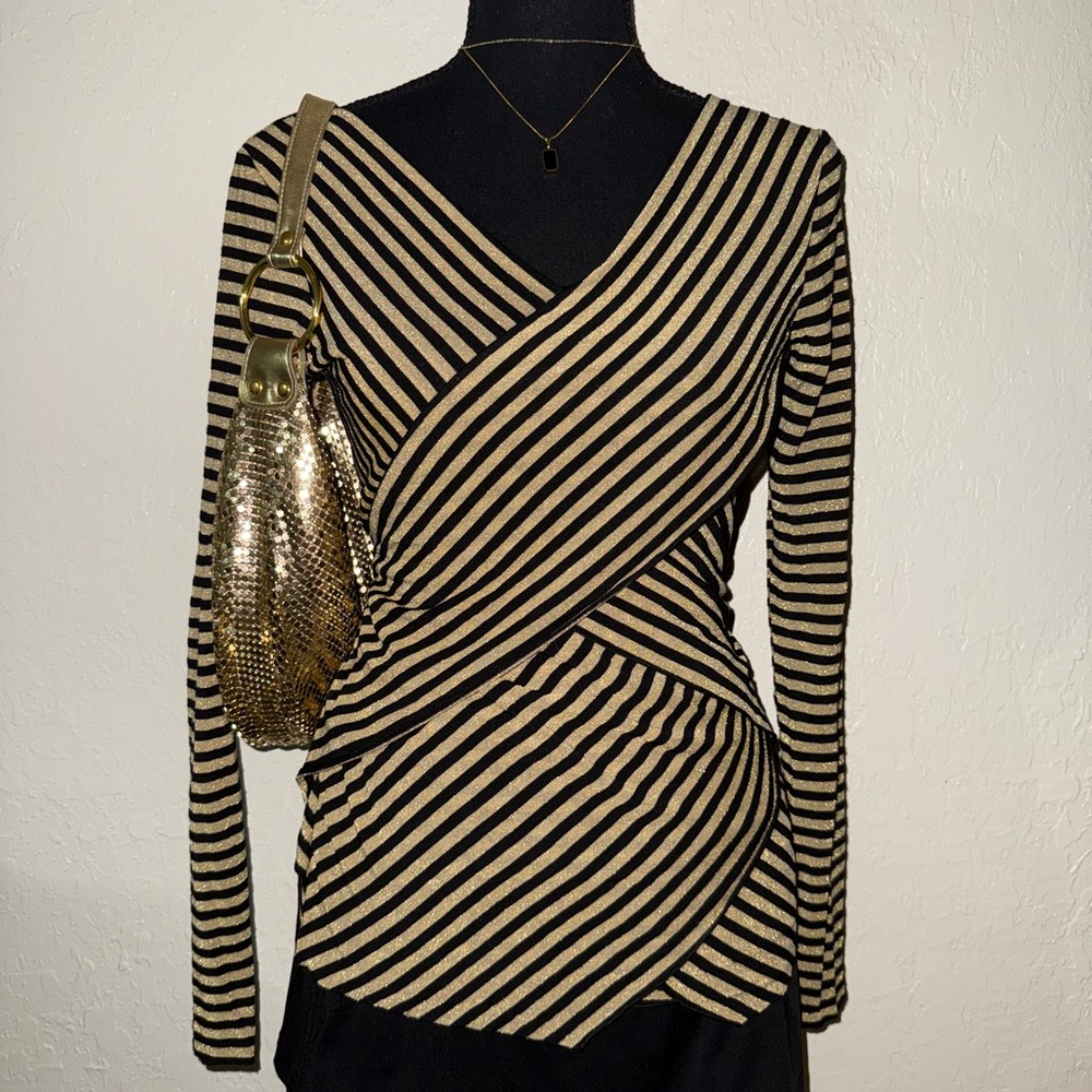 Vince Camuto Black and Gold Striped Top